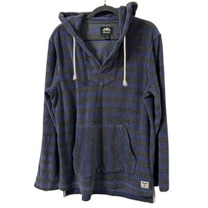 Roots Pullover Hoodie Mens‎ M Blue Grey Stripe Fleece Casual Outdoor